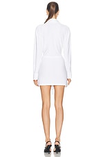 Norma Kamali Four Sleeve Mini Shirt Dress in Snow White, view 3, click to view large image.