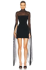 Norma Kamali Ribbon Sleeve Turtleneck Mesh Mini Dress in Black | FWRD