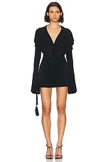 Norma Kamali Long Sleeve Deep V Ruffle Mini Dress in Black
