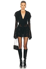 Norma Kamali for FWRD Long Sleeve Deep V Ruffle Mini Dress in