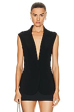 Norma Kamali Sleeveless Single Breasted Jacket in Black, view 1, click to view large image.