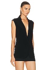 Norma Kamali Sleeveless Single Breasted Jacket in Black, view 2, click to view large image.