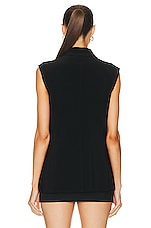 Norma Kamali Sleeveless Single Breasted Jacket in Black, view 3, click to view large image.