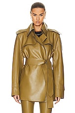 Norma Kamali Double Breasted Trench Coat in Woods, view 1, click to view large image.