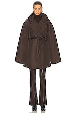 Norma Kamali Hooded Sleeping Bag Car Coat in Chocolate, view 2, click to view large image.