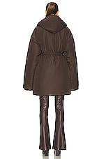 Norma Kamali Hooded Sleeping Bag Car Coat in Chocolate, view 4, click to view large image.