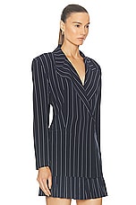 Norma Kamali Classic Double Breasted Jacket in True Navy Pinstripe, view 2, click to view large image.