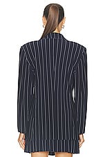 Norma Kamali Classic Double Breasted Jacket in True Navy Pinstripe, view 3, click to view large image.