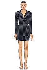Norma Kamali Classic Double Breasted Jacket in True Navy Pinstripe, view 4, click to view large image.
