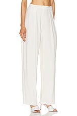 Norma Kamali Tapered Pleated Trouser in Bone, view 2, click to view large image.