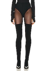 Norma Kamali Thigh High Spliced Legging in Black & Black Mesh, view 1, click to view large image.