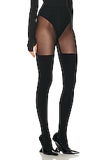 Norma Kamali Thigh High Spliced Legging in Black & Black Mesh, view 2, click to view large image.