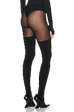 Norma Kamali Thigh High Spliced Legging in Black & Black Mesh, view 3, click to view large image.