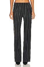 Norma Kamali Low Rise Pleated Trouser in Pinstripe, view 1, click to view large image.
