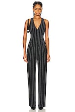 Norma Kamali Low Rise Pleated Trouser in Pinstripe, view 4, click to view large image.