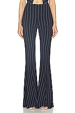 Norma Kamali Fishtail Pant in True Navy Pinstripe, view 1, click to view large image.