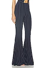 Norma Kamali Fishtail Pant in True Navy Pinstripe, view 2, click to view large image.