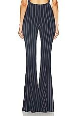 Norma Kamali Fishtail Pant in True Navy Pinstripe, view 3, click to view large image.