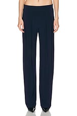Norma Kamali Low Rise Pleated Trouser in True Navy, view 1, click to view large image.