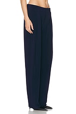 Norma Kamali Low Rise Pleated Trouser in True Navy, view 2, click to view large image.