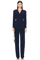 Norma Kamali Low Rise Pleated Trouser in True Navy, view 4, click to view large image.
