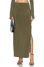 Norma Kamali Side Slit Long Skirt in Military, view 1, click to view large image.