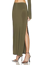 Norma Kamali Side Slit Long Skirt in Military, view 3, click to view large image.