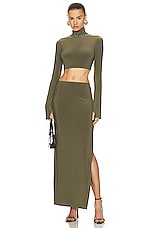 Norma Kamali Side Slit Long Skirt in Military, view 5, click to view large image.