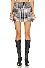 Norma Kamali Pleated Micro Skirt in Chocolate Glenn Plaid Tweed, view 1, click to view large image.