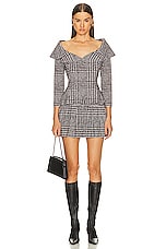 Norma Kamali Pleated Micro Skirt in Chocolate Glenn Plaid Tweed, view 4, click to view large image.