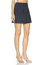 Norma Kamali Pleated Mini Skirt in True Navy Pinstripe, view 2, click to view large image.
