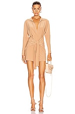 Norma Kamali Tie Front NK Shirt Jumpshort in Nude, view 1, click to view large image.