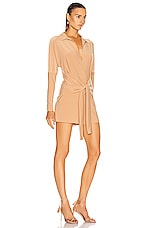 Norma Kamali Tie Front NK Shirt Jumpshort in Nude, view 2, click to view large image.