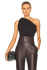 Norma Kamali One Shoulder Peasant Top in Black, view 1, click to view large image.