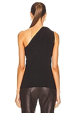 Norma Kamali One Shoulder Peasant Top in Black, view 3, click to view large image.
