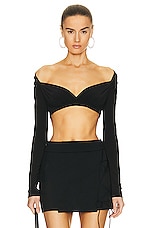 Norma Kamali Long Sleeve Cropped Sweetheart Top in Black, view 1, click to view large image.