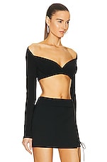 Norma Kamali Long Sleeve Cropped Sweetheart Top in Black, view 2, click to view large image.