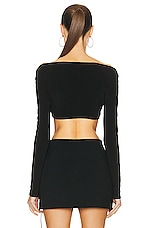 Norma Kamali Long Sleeve Cropped Sweetheart Top in Black, view 3, click to view large image.