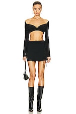 Norma Kamali Long Sleeve Cropped Sweetheart Top in Black, view 4, click to view large image.