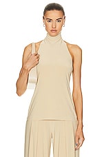 Norma Kamali Halter Turtleneck Top in Sand, view 1, click to view large image.
