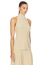 Norma Kamali Halter Turtleneck Top in Sand, view 2, click to view large image.