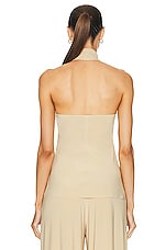 Norma Kamali Halter Turtleneck Top in Sand, view 3, click to view large image.