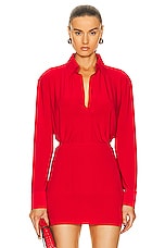 Norma Kamali Collar Stand Shirt in Tiger Red, view 1, click to view large image.