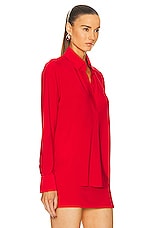 Norma Kamali Collar Stand Shirt in Tiger Red, view 2, click to view large image.