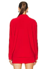 Norma Kamali Collar Stand Shirt in Tiger Red, view 3, click to view large image.