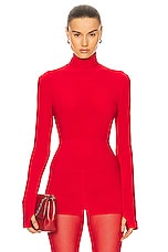Norma Kamali Slim Fit Long Sleeve Turtle Top in Tiger Red, view 1, click to view large image.