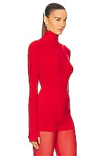 Norma Kamali Slim Fit Long Sleeve Turtle Top in Tiger Red, view 2, click to view large image.
