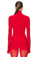 Norma Kamali Slim Fit Long Sleeve Turtle Top in Tiger Red, view 3, click to view large image.
