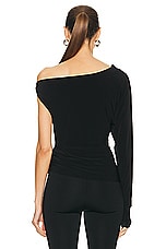 Norma Kamali One Sleeve Drop Shoulder Side Drape Top in Black, view 4, click to view large image.