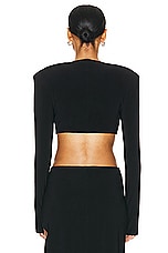 Norma Kamali Cropped Shoulder Pad Long Sleeve Crew Top in Black, view 3, click to view large image.